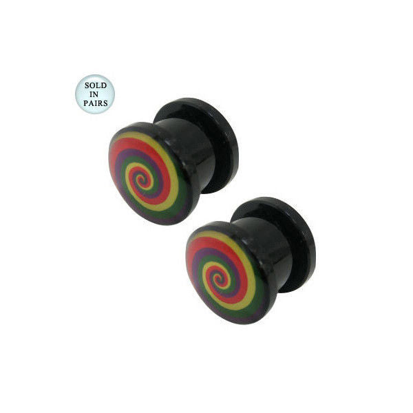 Acrylic Double Flared Ear Plugs with Rainbow Spiral Logo - 10 Gauge  to 00G