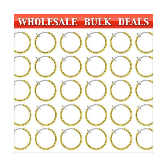 200 Rhodium Plated Non-Piercing Gold Color Spring Hoops (10mm) - Bulk27