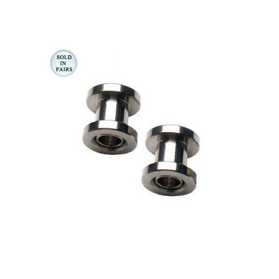 Pair of Double Flared Surgical Steel Ear Plugs Eyelet - 10 Gauge to 00G