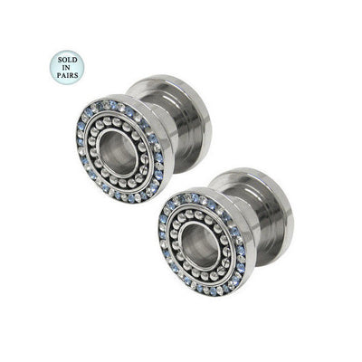 Ear Plugs Gauges Screw Fit with CZ Gems - 4G - 0 Gauge