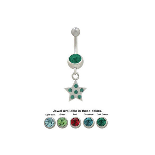 Dangling Star Design with Jewels Belly Button Ring