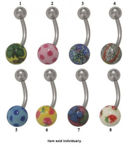 Belly Button Ring Painted Ball Marble 14G Navel Body Jewelry Online 10mm Steel