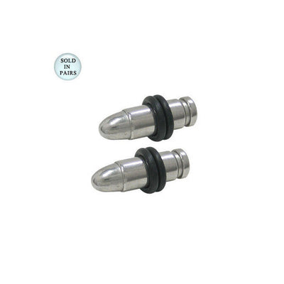 Pair of Surgical Steel Bullet Shape Ear Plugs Gauges 8G - 2G