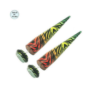 2 Acrylic 16G Multi Stripe Fake Ear Stretchers