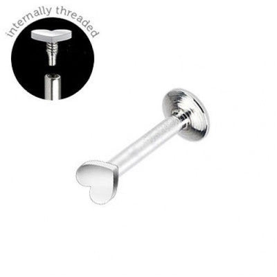 Internally Threaded Heart Shaped 16G Surgical Steel Labret Monroe