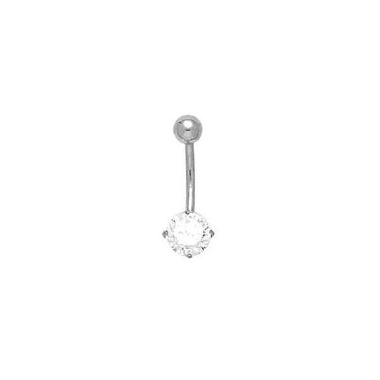 14K Solid White Gold Navel Ring with Cz Gem