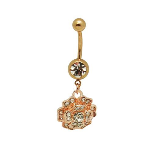 Gold Color Dangle Flower Belly Ring Navel Barbell Jewelry 14G Surgical Steel