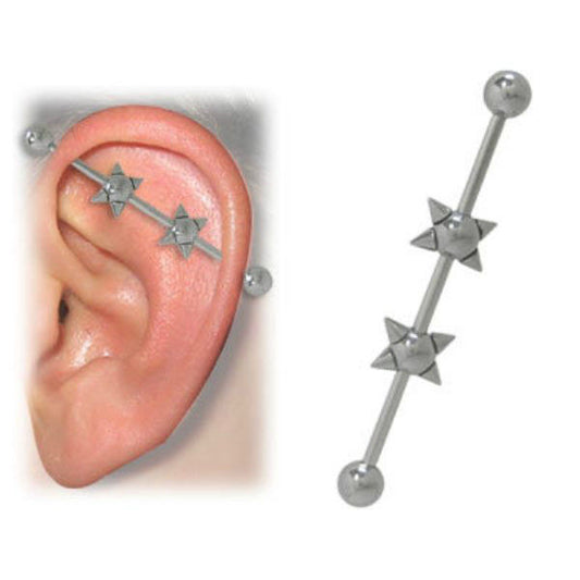 Industrial Piercing Barbell 14G with Spiked Beads
