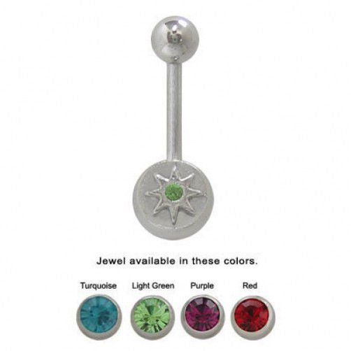 Star Design Belly Button Ring with Cz Gem