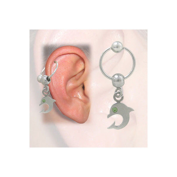 Cartilage - Tragus Dolphin Design with Jewels (16G-3/8 In-10mm)