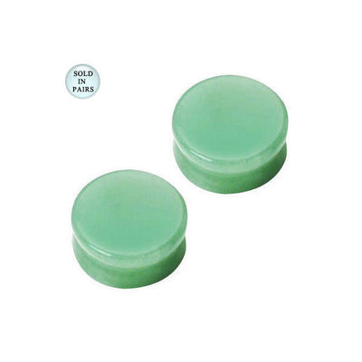 Light Green Jade Stone Double Flared Ear Plugs - 8 Gauge to 00G