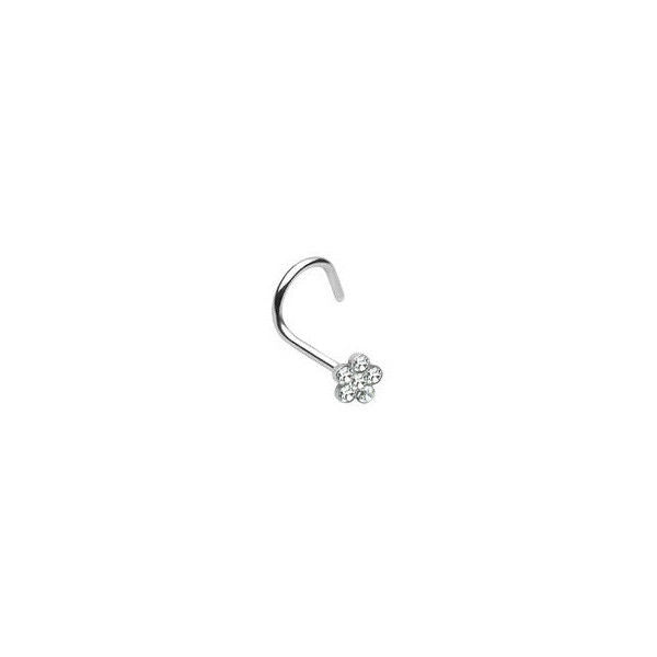 Nose Screw with Clear Gem Paved Flower 18 Gauge 6mm