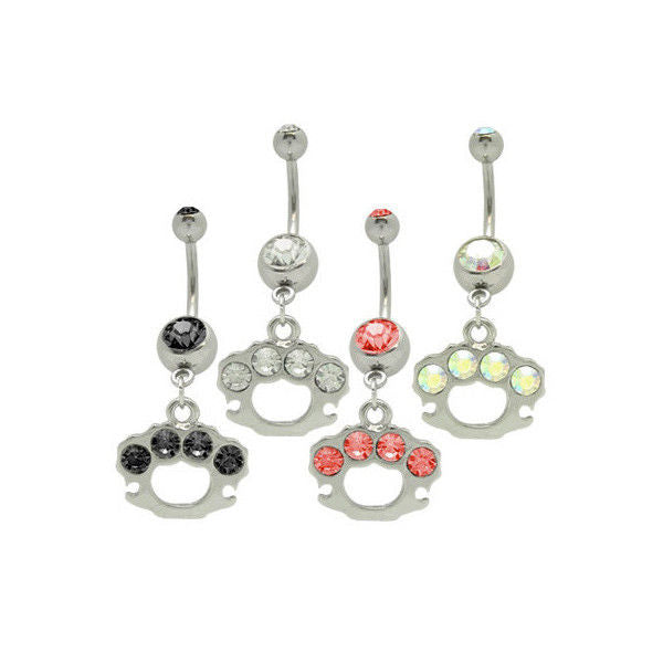 Dangle Brass Knuckles Belly Ring with Cz Gems 14G
