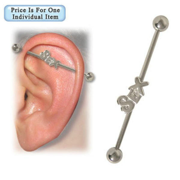 Industrial Piercing Barbell 14G Cartilage with SEX Logo