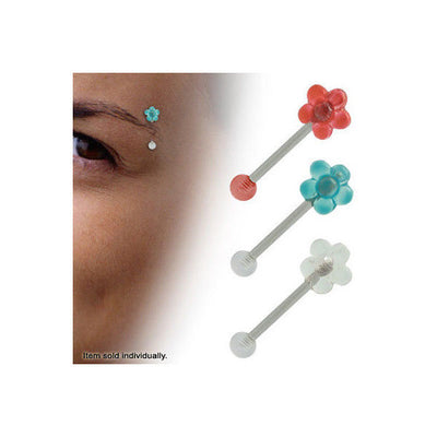 Straight Barbell 16G Eyebrow Piercing Ring with Acrylic Flower