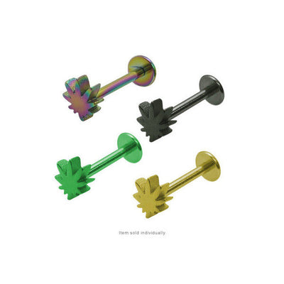 Marijuana Pot Leaf Anodized Titanium Labret Monroe - 4 Colors Available