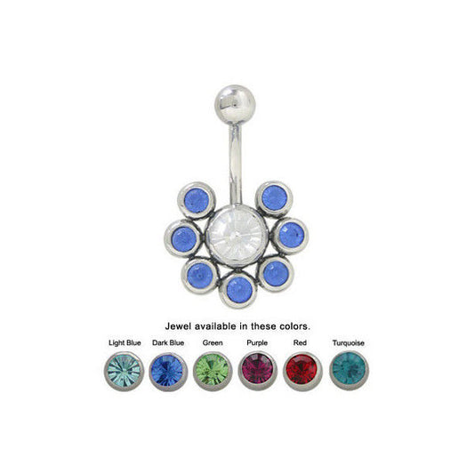 Belly Button Ring Surgical Steel with 7 Jewel Design