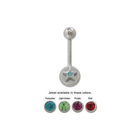 Star Design Belly Button Ring with Cz Gem