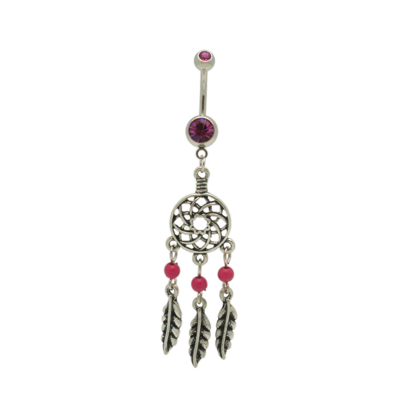 Belly Button Ring Dream Catcher Dangle with Pink CZ