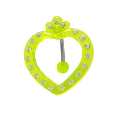 Acrylic Heart Reversed Belly Ring with Gems 14G