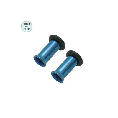 Dark Blue Anodized Titanium Tunnel Eyelet Plugs - 6 Gauge