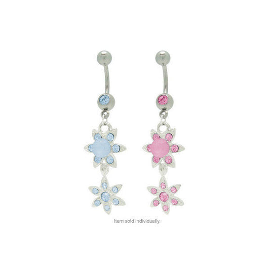 Jeweled Double Stars Dangling Belly Button Ring