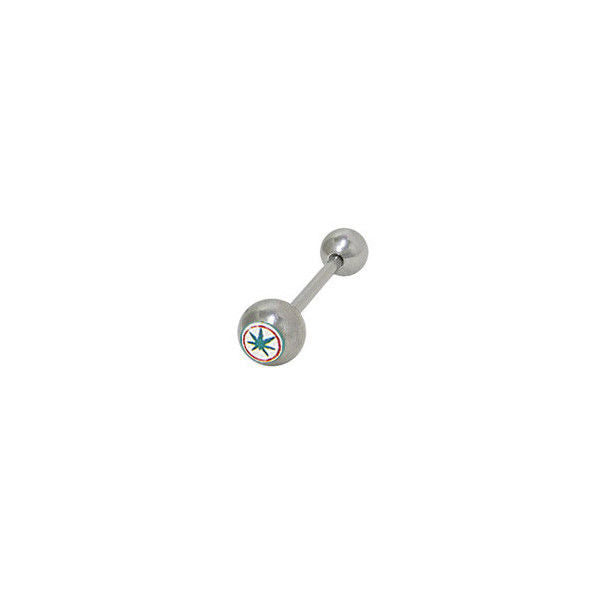 Pot Leaf Logo Straight Barbell Tongue Ring