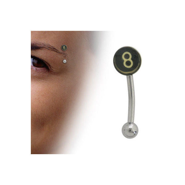 Curved 16G Eyebrow Ring with 8 Ball Logo Beads