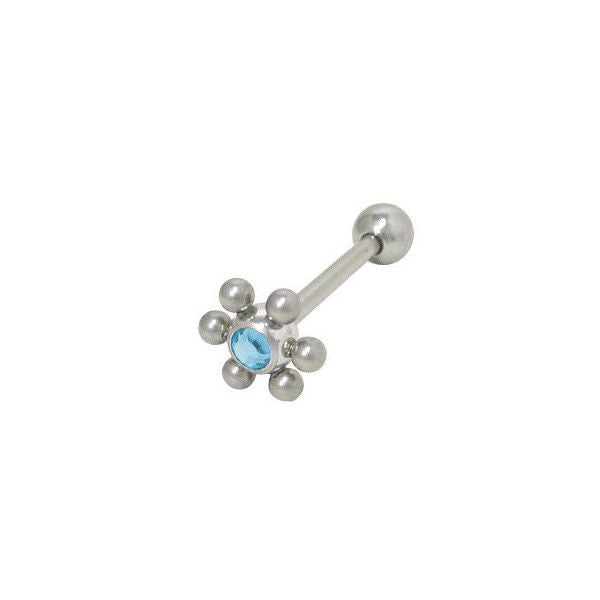 Jeweled Flower Design Barbell Tongue Ring