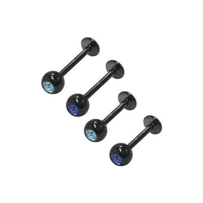 Labret Monroe Lip Piercing 14G Black Titanium with CZ Gem