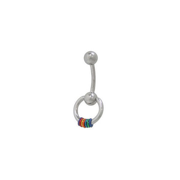 Door Knocker Belly Ring with Rainbow Hoops Navel Barbell