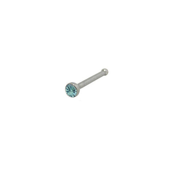 Nose Bone 316L Surgical Steel with Light Blue Jewel 18G  6mm