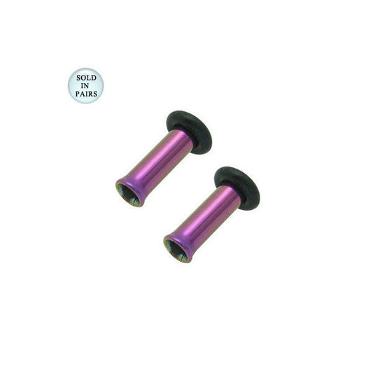 Purple Anodized Titanium Tunnel 8 Gauge Eyelet Ear Plugs - Sold in Pairs