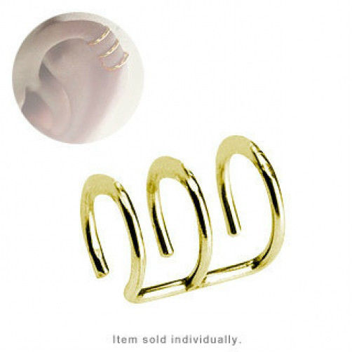 Gold Plated 3 Hoop Fake Cartilage Clip-On Ring