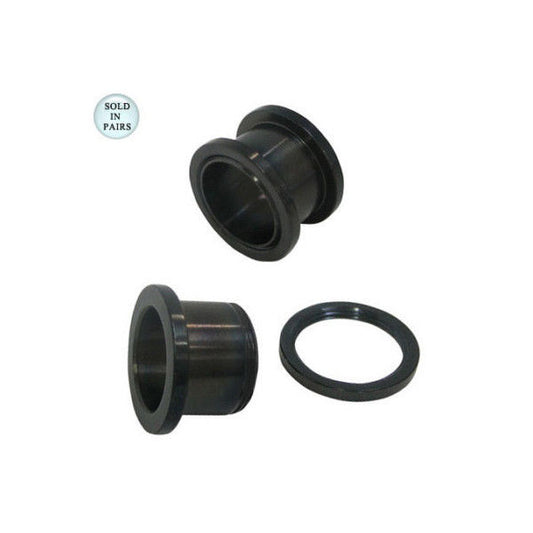 Black Anodized Titanium Ear Plugs Eyelet Screw Fit 5/8" 16mm
