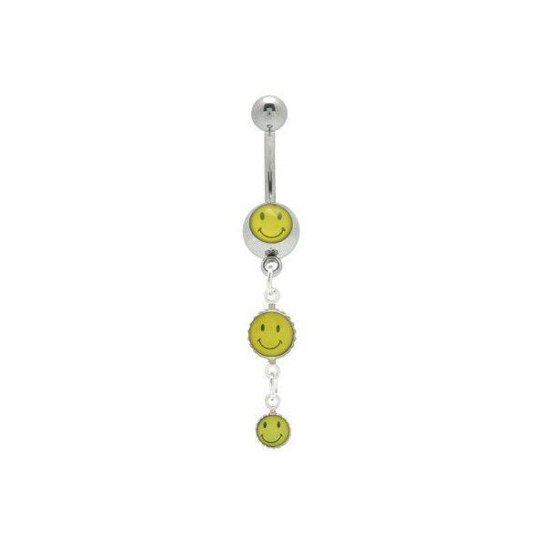 Smiley Face Design Dangling Belly Button Ring