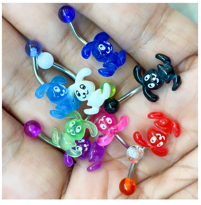 Pack of 10 Acrylic Bunny Rabbit Belly Navel Rings Colorful Surgical Steel 14g
