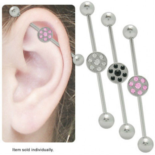 Industrial Piercing Barbell 14G with Round Jeweled Design