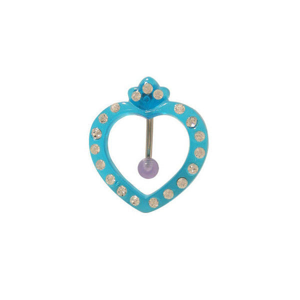 Acrylic Heart Reversed Belly Ring with Cz Gem