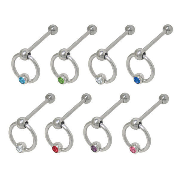 Barbell Tongue Ring Surgical Steel with Door Knocker Bead