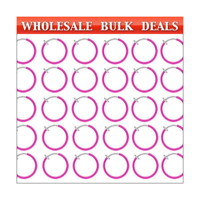 200 Rhodium Plated Non-Piercing Fuchsia Spring Hoops (8mm)