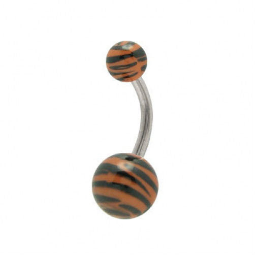 Acrylic Black and Brown Zebra Design Belly Ring