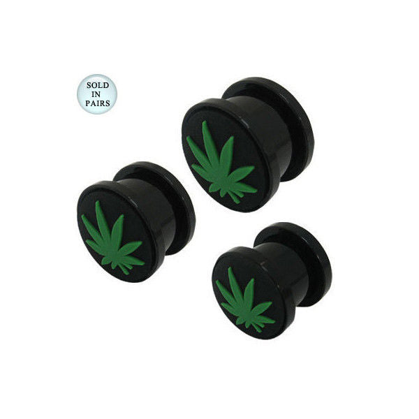 Pot Leaf Acrylic Screw Fit Ear Plug - 000G to 9/16"