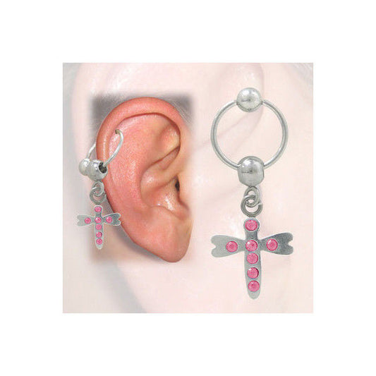 Cartilage - Tragus Dragonfly Design with Jewels (16G-3/8 In-10mm)