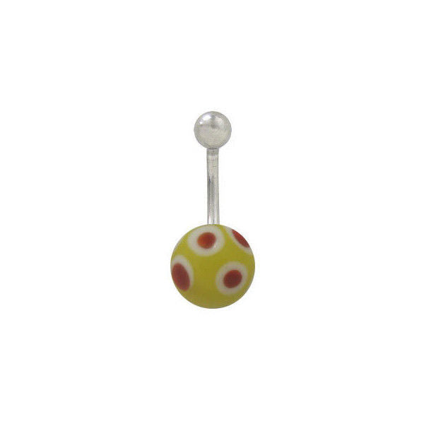 Yellow Painted Glass Ball Belly Button Ring