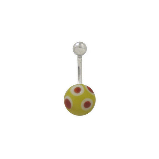 Yellow Painted Glass Ball Belly Button Ring