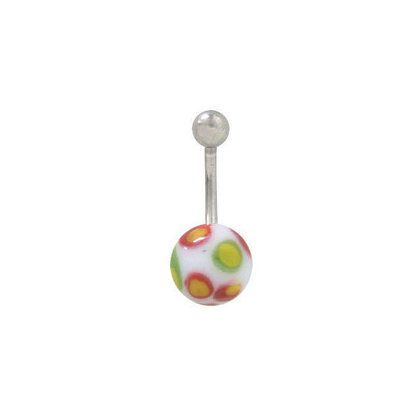Belly Ring With Multicolored Painted Glass Ball