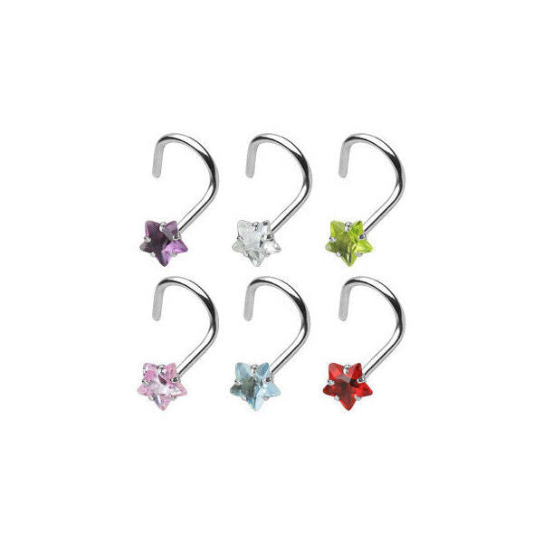 316L Surgical Steel Nose Screw with 3mm Prong Set Gem Star