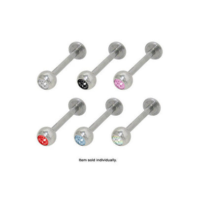 High Polish Titanium Jeweled Labret Monroe Lip Piercing with CZ Gems