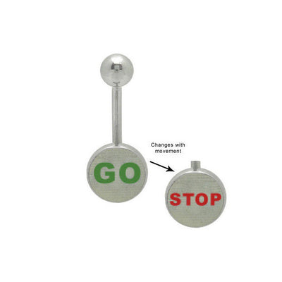 Go Stop Hologram Logo Belly Ring 14G